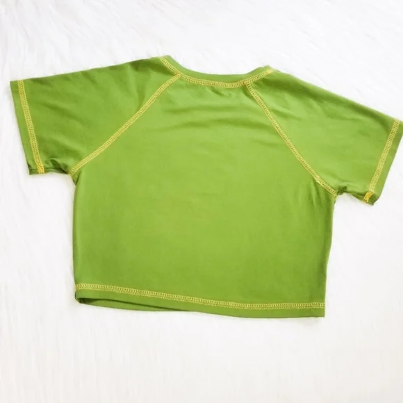 Fallen Angel Dream Y2K Style Lime Green Cropped Baby Tee w/ Fairy Girl Graphic - Picture 2 of 6